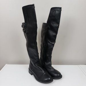 Womens Tall Black Moto Boots Over the Knee Boots